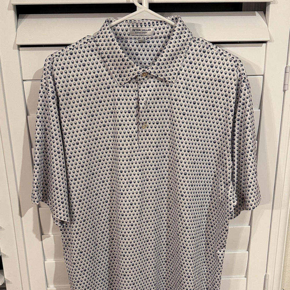 Peter Millar Navy and White Geometric Polo